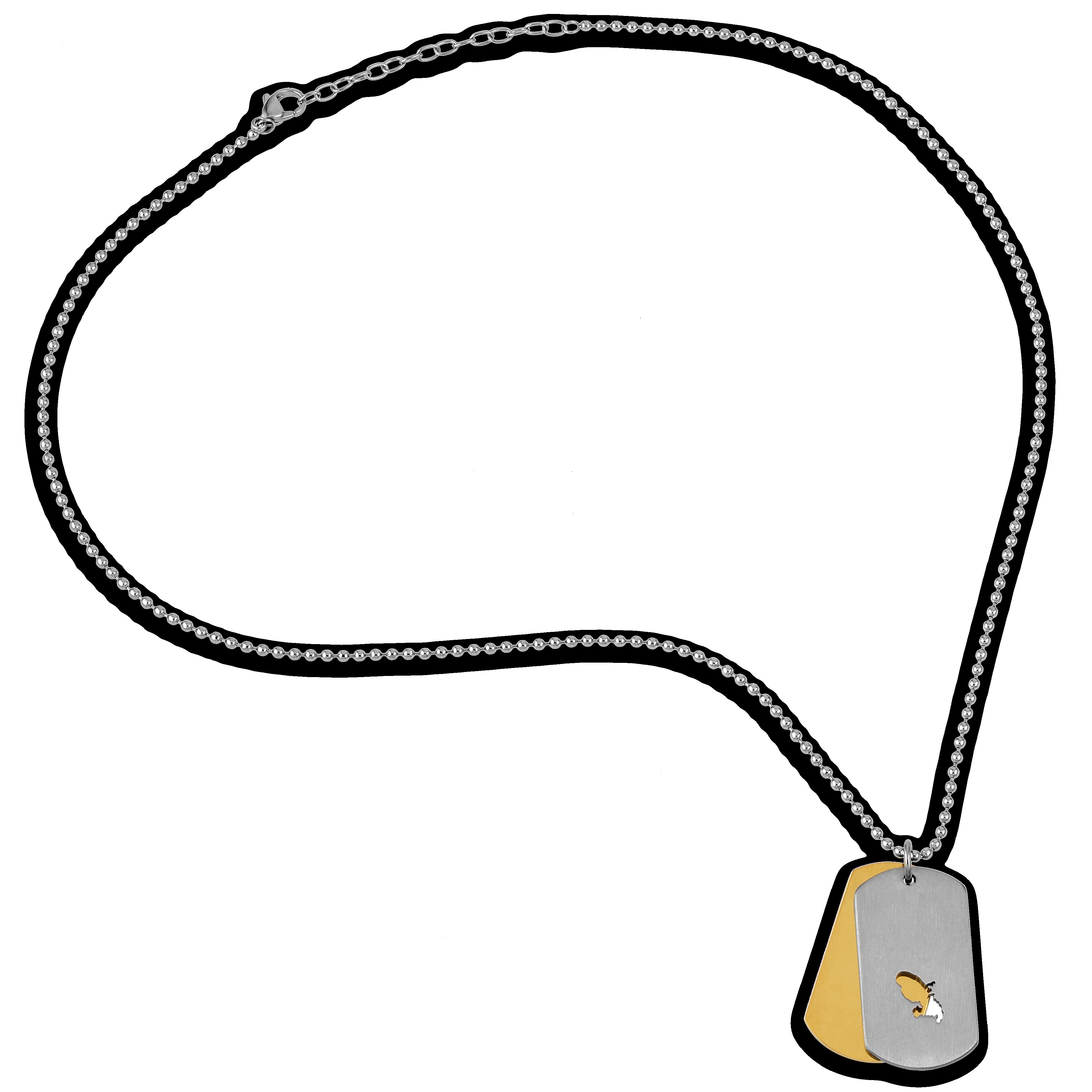 Collier Acier Bicolore Carte Guadeloupe Chaîne Lavabo 2mm Plaques 19*30mm 50  à 55cm