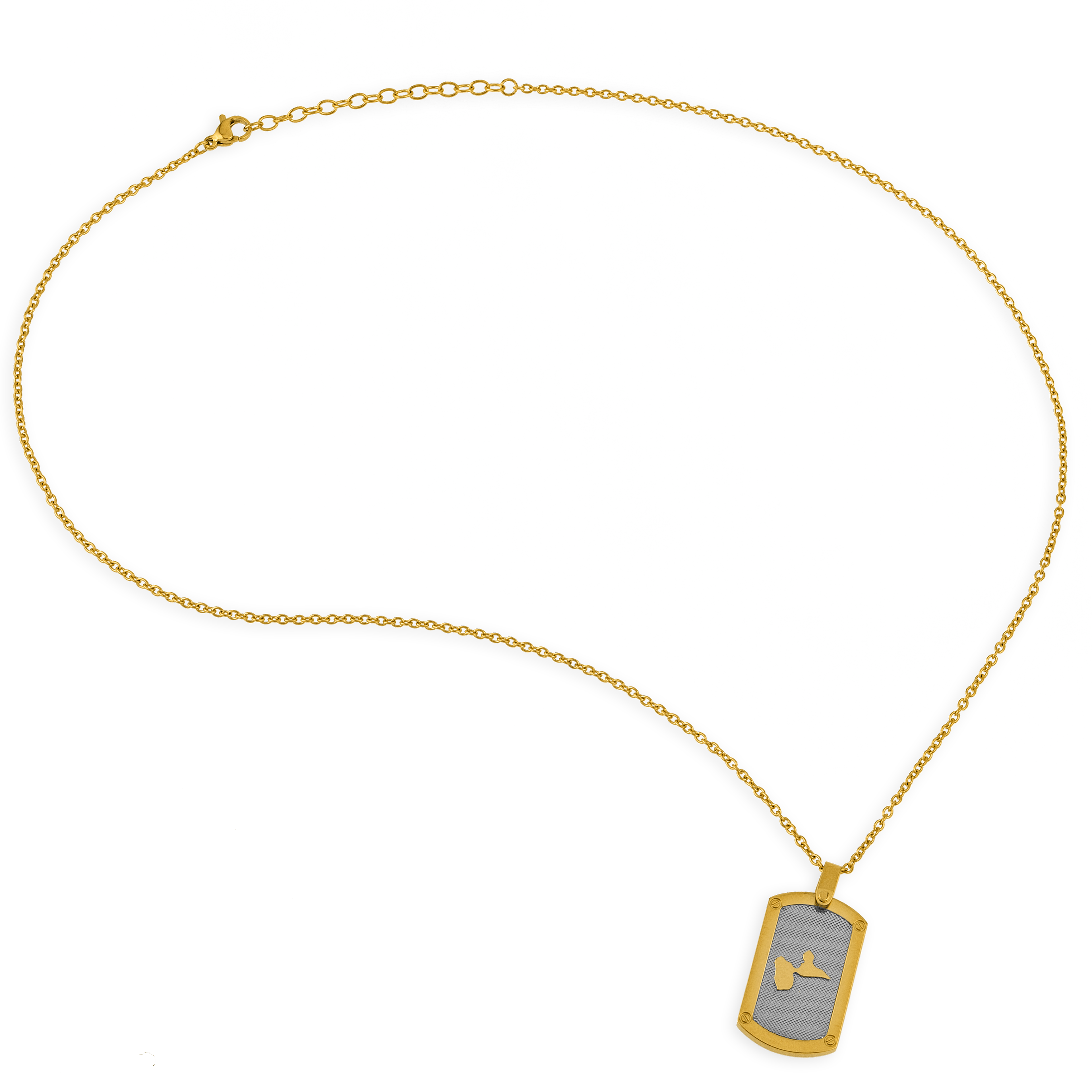 Collier Acier Bicolore Carte Guadeloupe Chaîne 2mm Plaque 19*30mm 50  à 55cm