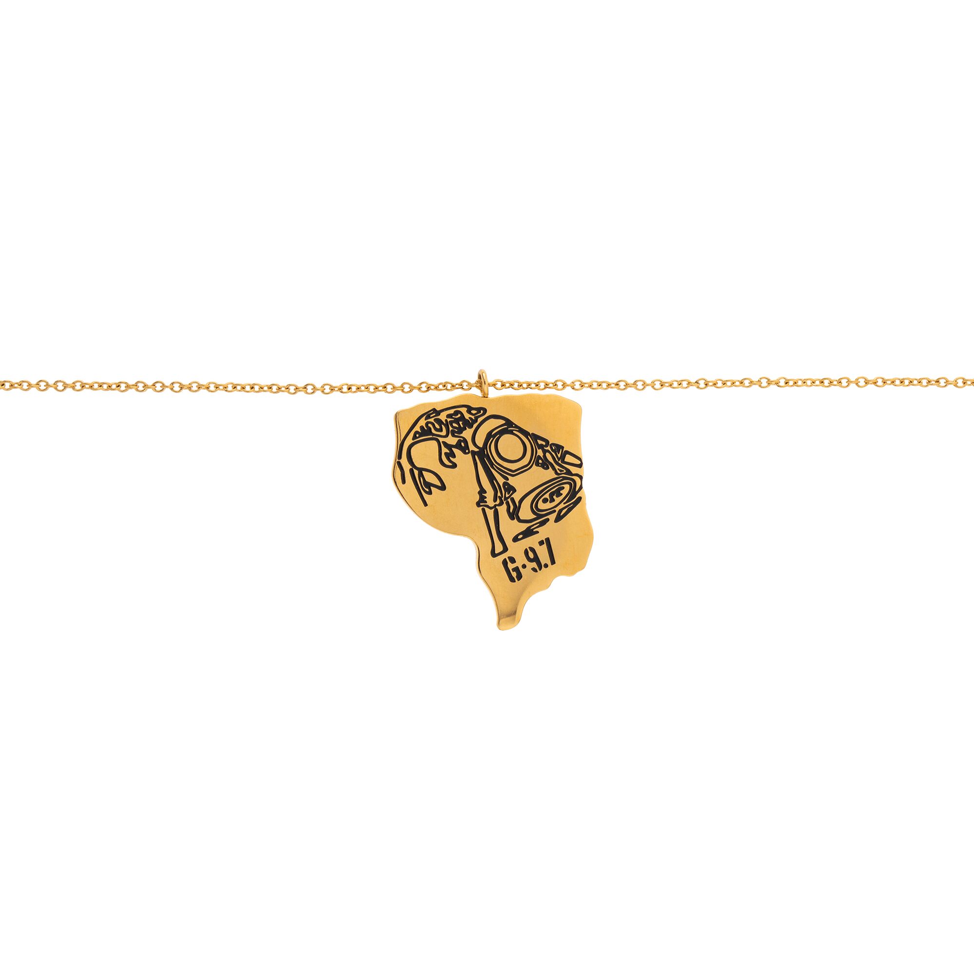 Collier Acier Jaune Carte Guyane Orpailleur 20*26.5mm 45  à 50cm