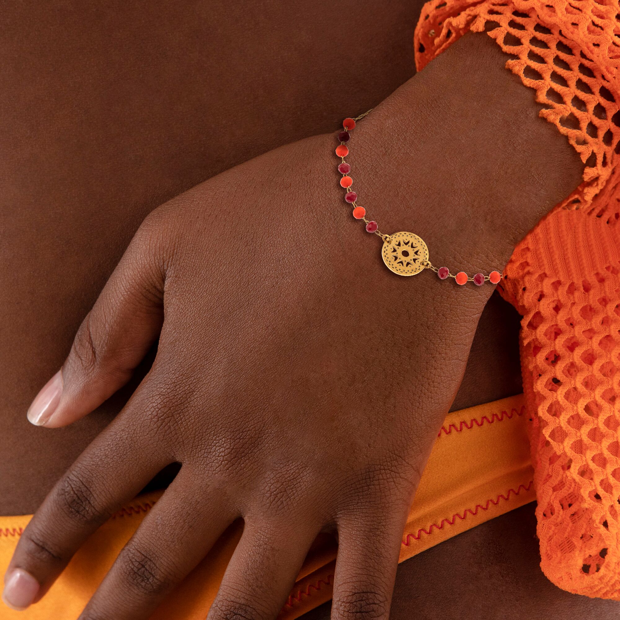 Bracelet Acier Jaune Pierres Synthétiques Rose Fushia 3.5mm Motif 12.5mm 16  à 19cm