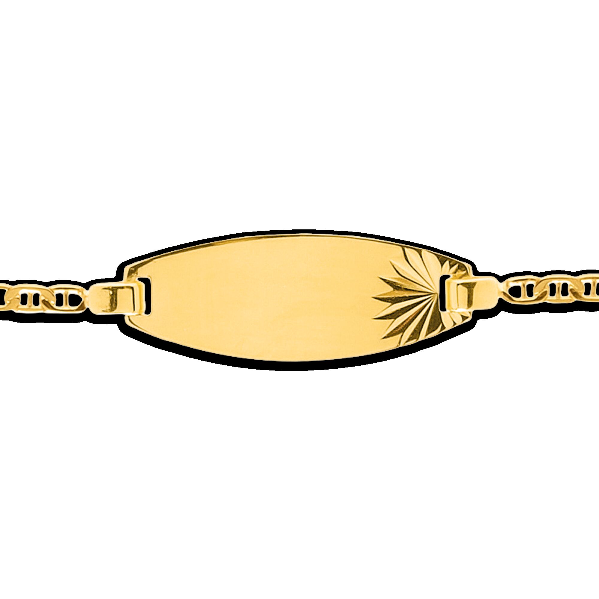 Bracelet Identité Or 375 Maille Marine 1.5mm Plaque 12  à 14cm