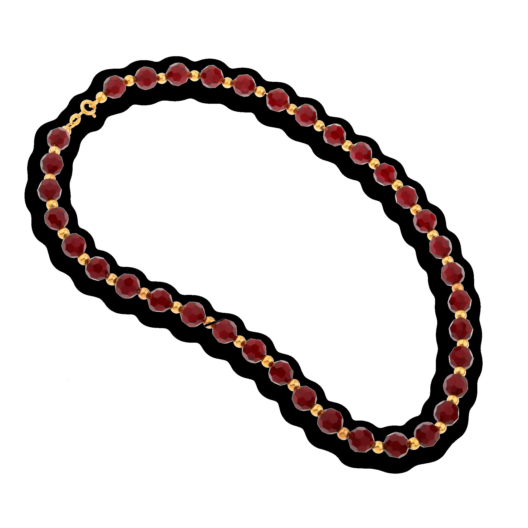 Collier Or 375 Cristal Grenat 6mm Boules 3mm 45cm