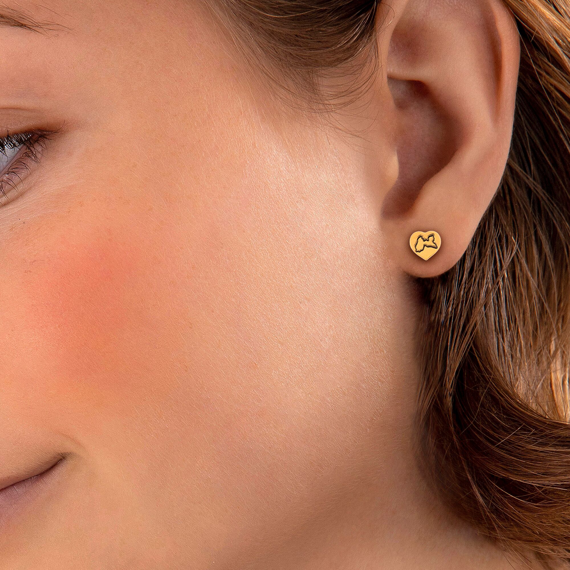 Boucles D'oreilles Or 375 Cœur Carte Guadeloupe 5mm