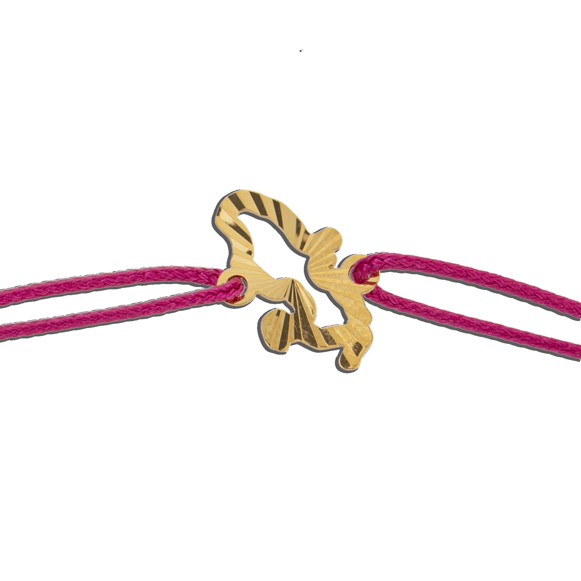 Bracelet Or 375 Carte Martinique Diamanté 8*13mm Cordon Rose 18cm