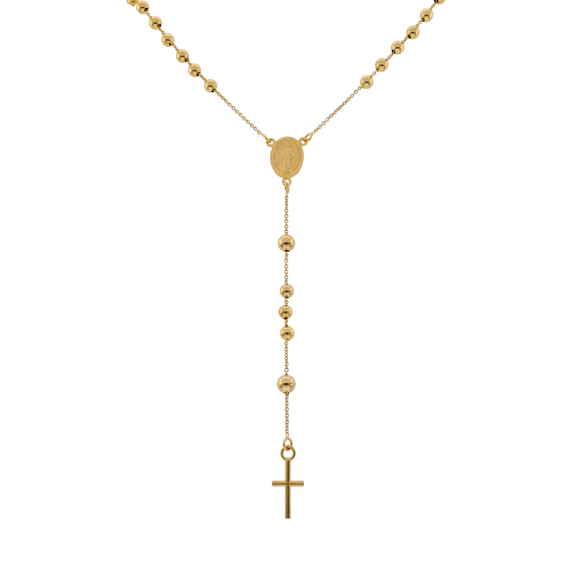 Collier Rosaire En Or Blanc 18 Carats - Croix Et Vierge - Perles 2mm - Longueur 50cm - Neuf