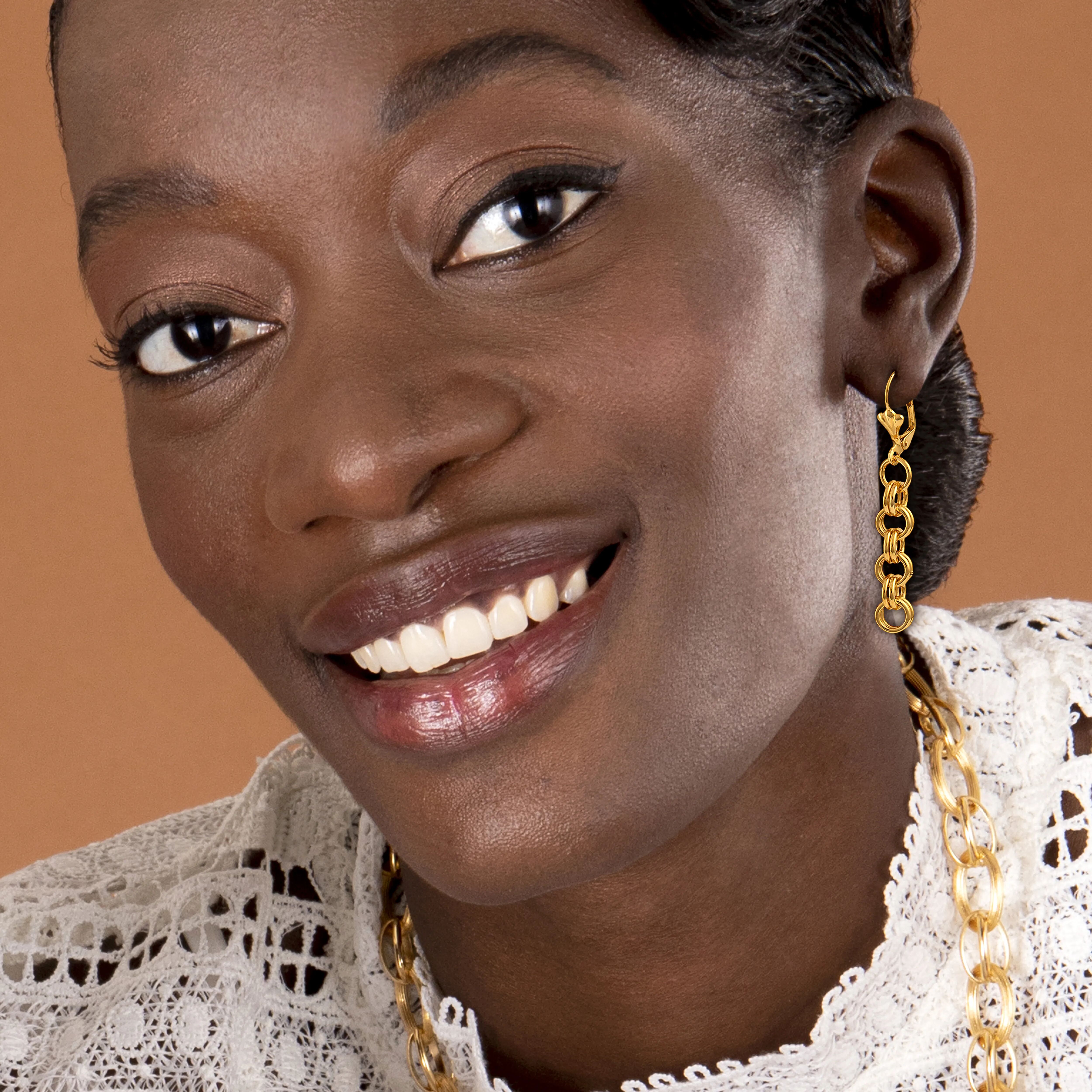 Boucles D'oreilles Plaqué Or Pendant 60mm Maille Jaseron 6mm