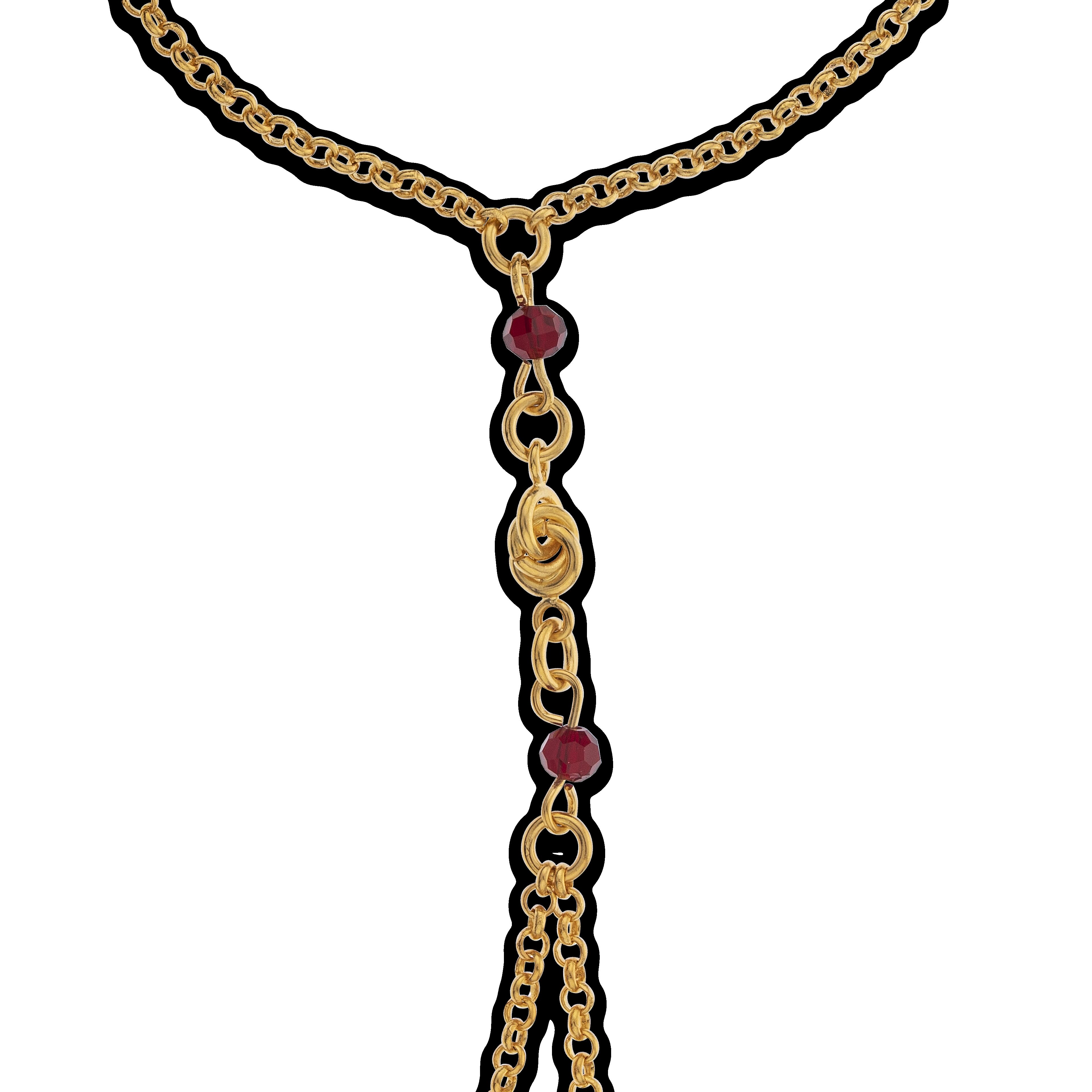 Chaîne Main Plaqué Or Nœud Forçat Antillais 5mm Cristal Grenat 4.5mm 20cm