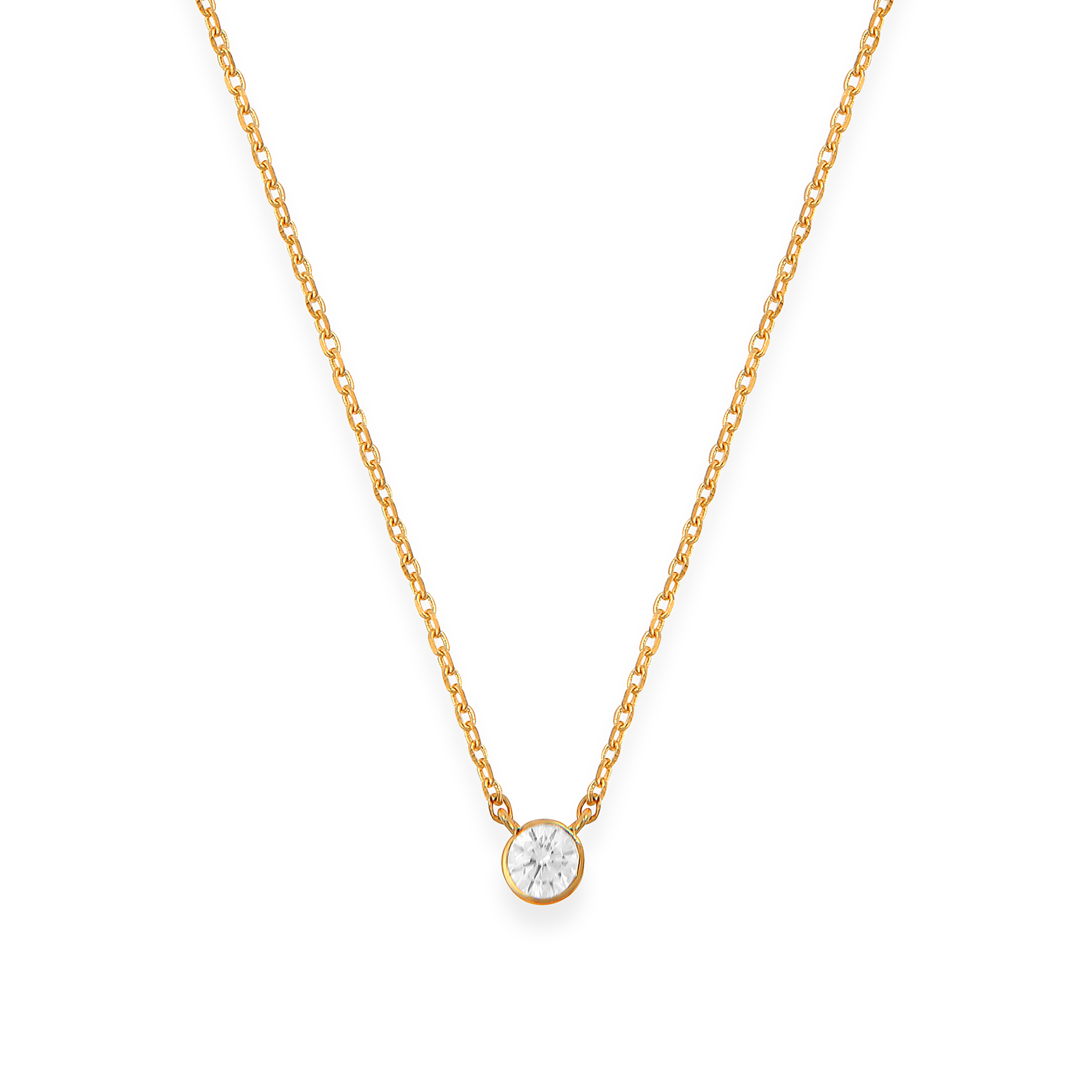 Collier Chaîne Plaqué Or 18 Carats Avec Pendentif Solitaire Serti Clos - Neuf