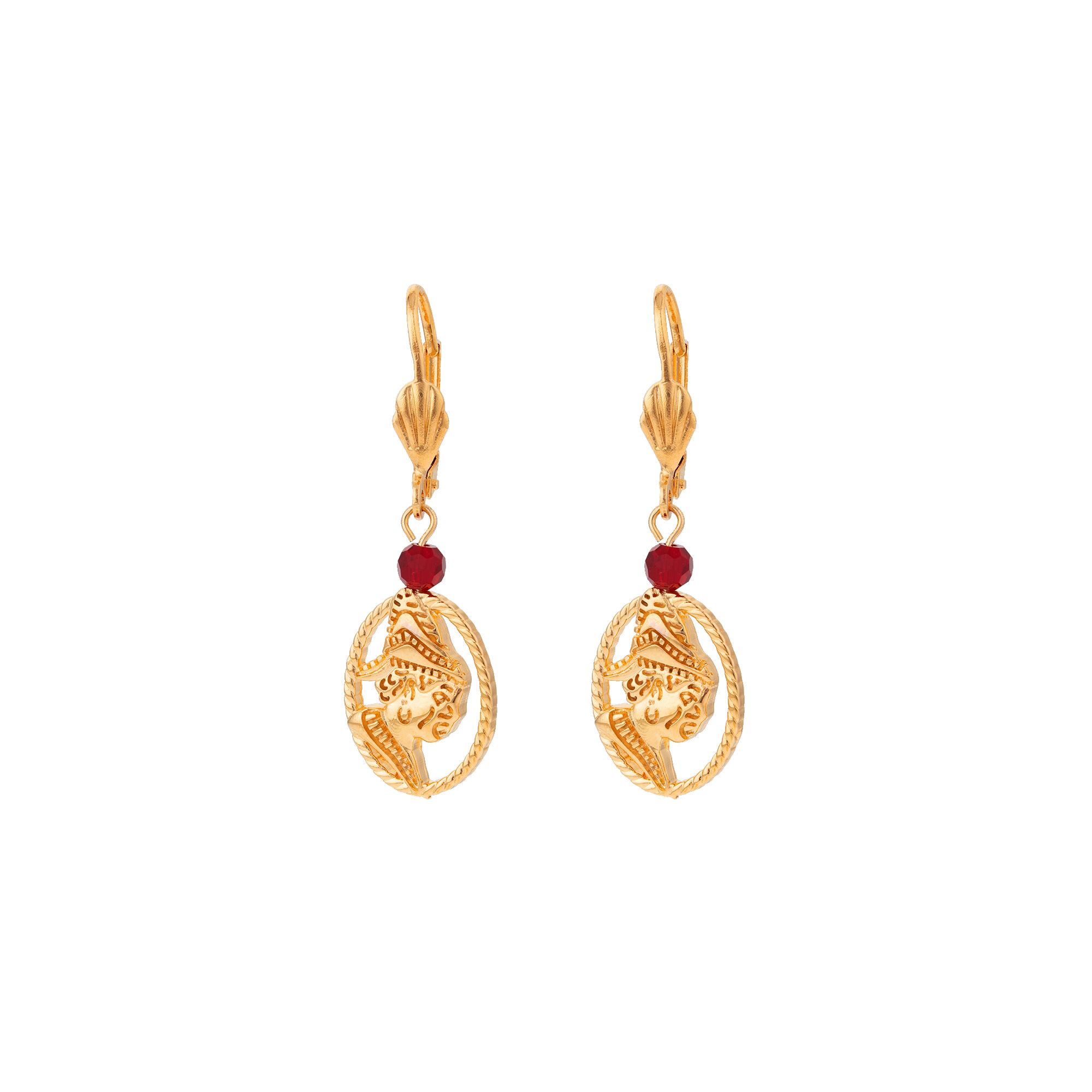 Boucles D'oreilles Minimalistes En Grenat - Plaqué Or Jaune, Dormeuses - Marque Rose-Mimosa, Neuf