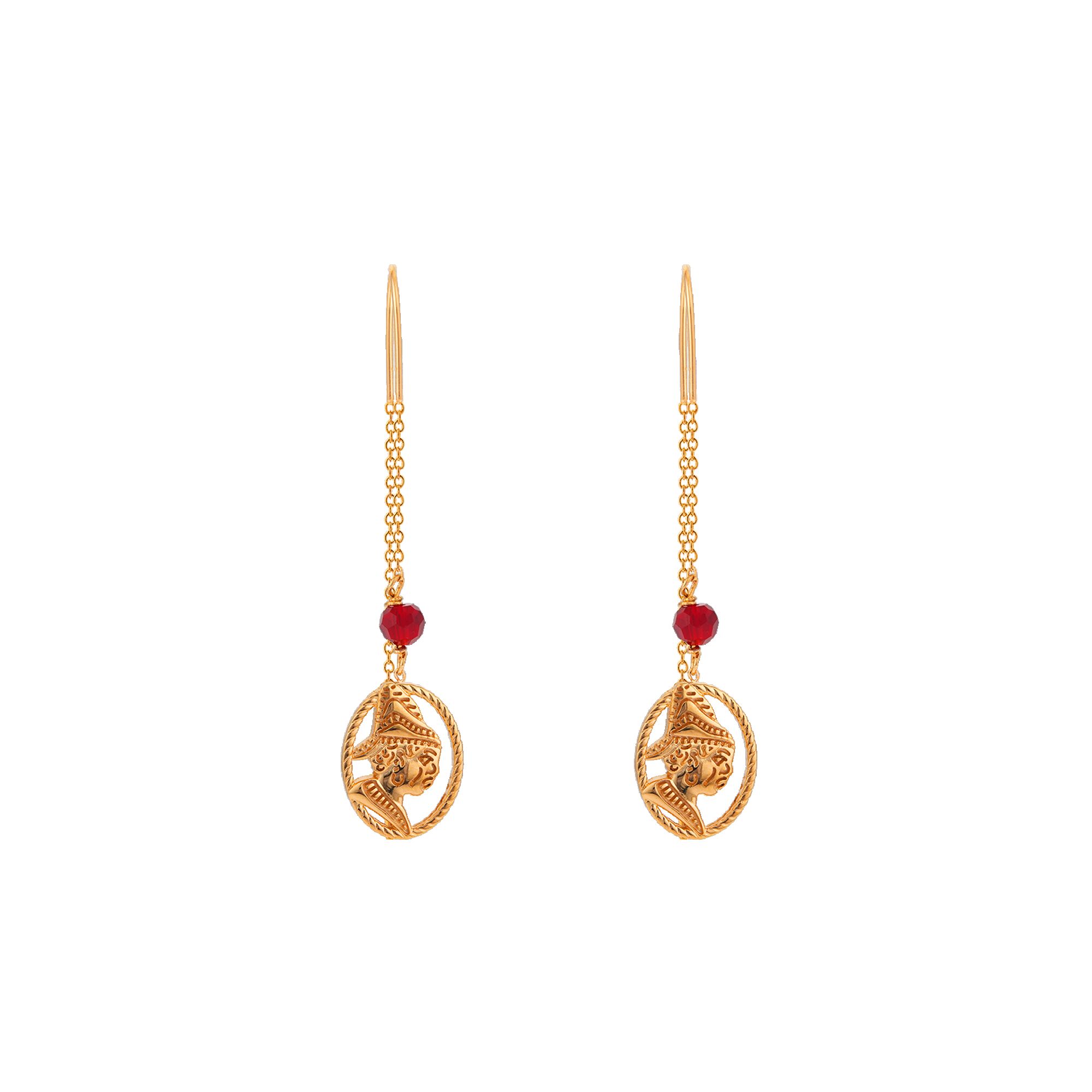 Boucles D'oreilles Grenat Plaqué Or Jaune | Pierre Naturelle, Style Minimaliste | Neuf Avec étiquettes