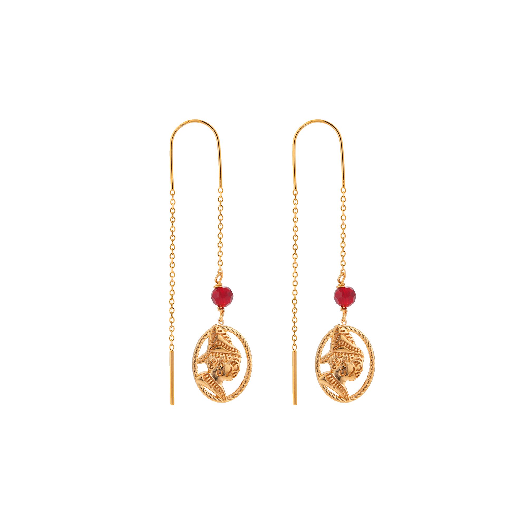 Boucles D'oreilles Plaqué Or Pendant 55mm Cayennaise 14*18mm Cristal Grenat 4mm