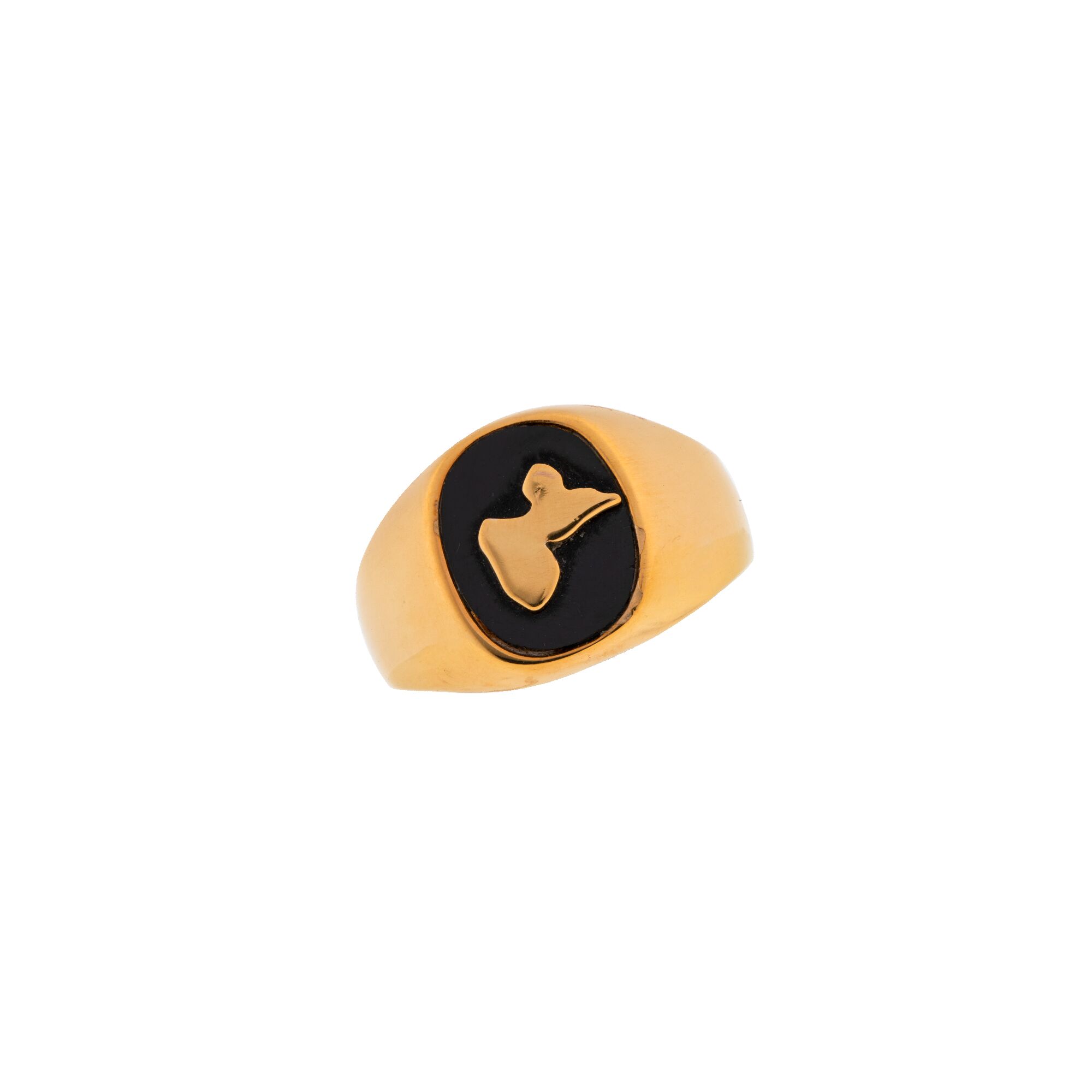 Chevalière Plaqué Or Onyx Carte Guadeloupe Centre 16.5mm Corps 4mm Taille 66