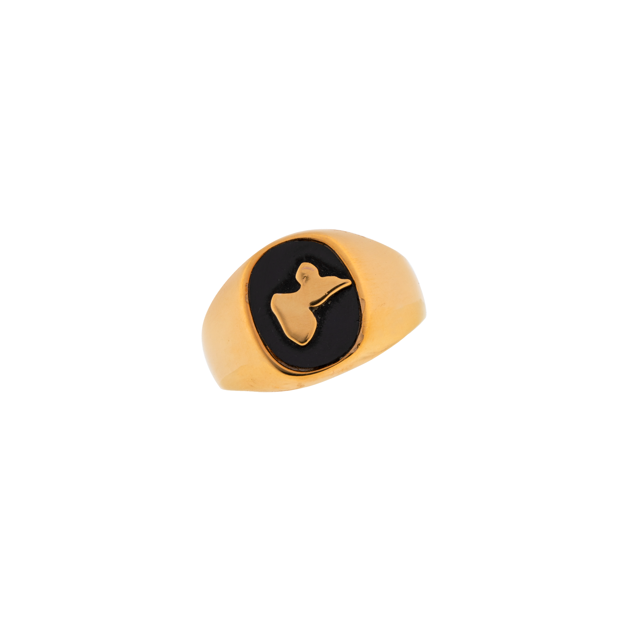 Chevalière Plaqué Or Onyx Carte Guadeloupe Centre 16.5mm Corps 4mm Taille 68