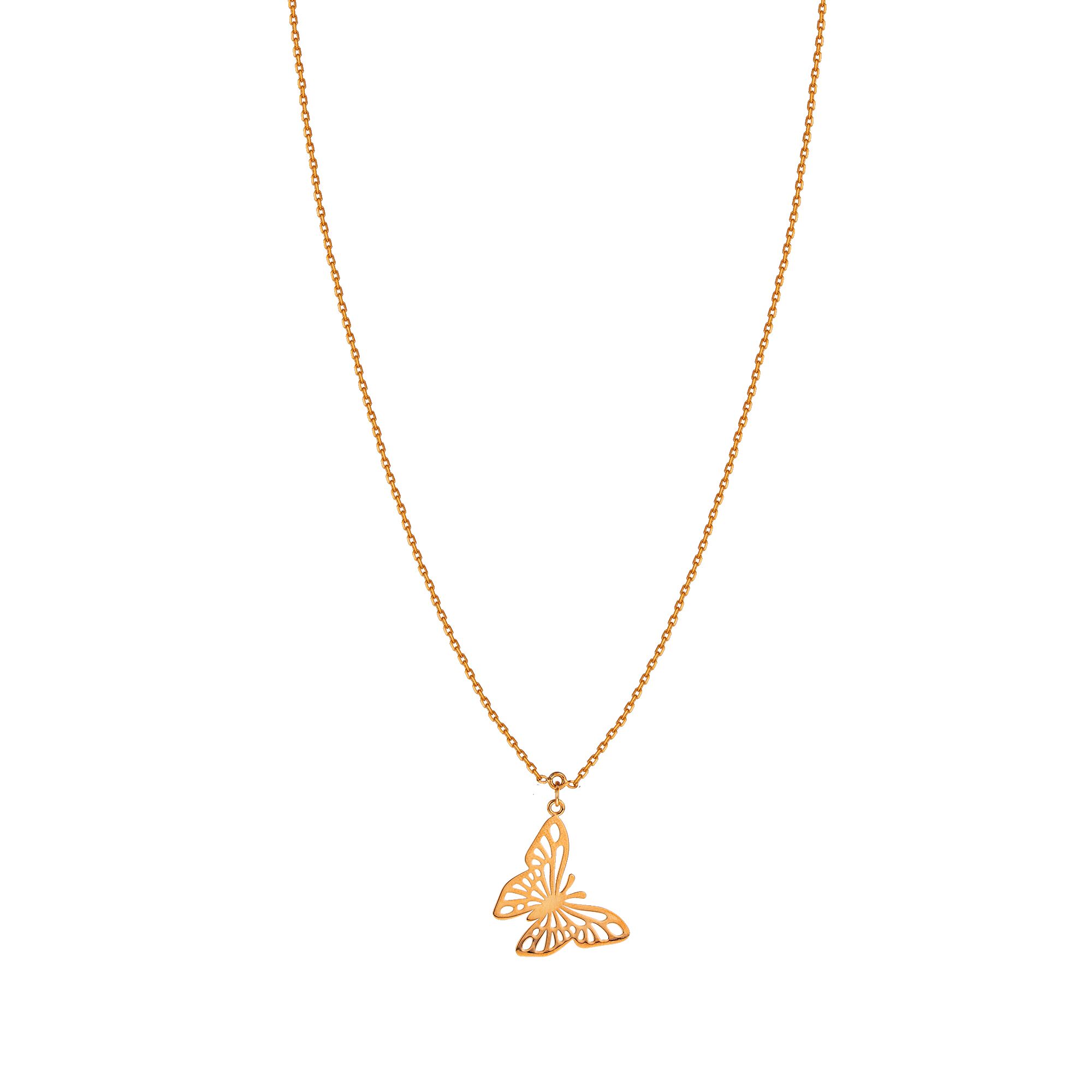 Collier Papillon Avec Chaîne Et Plaque En Or - W3 - Occasion En état Neuf