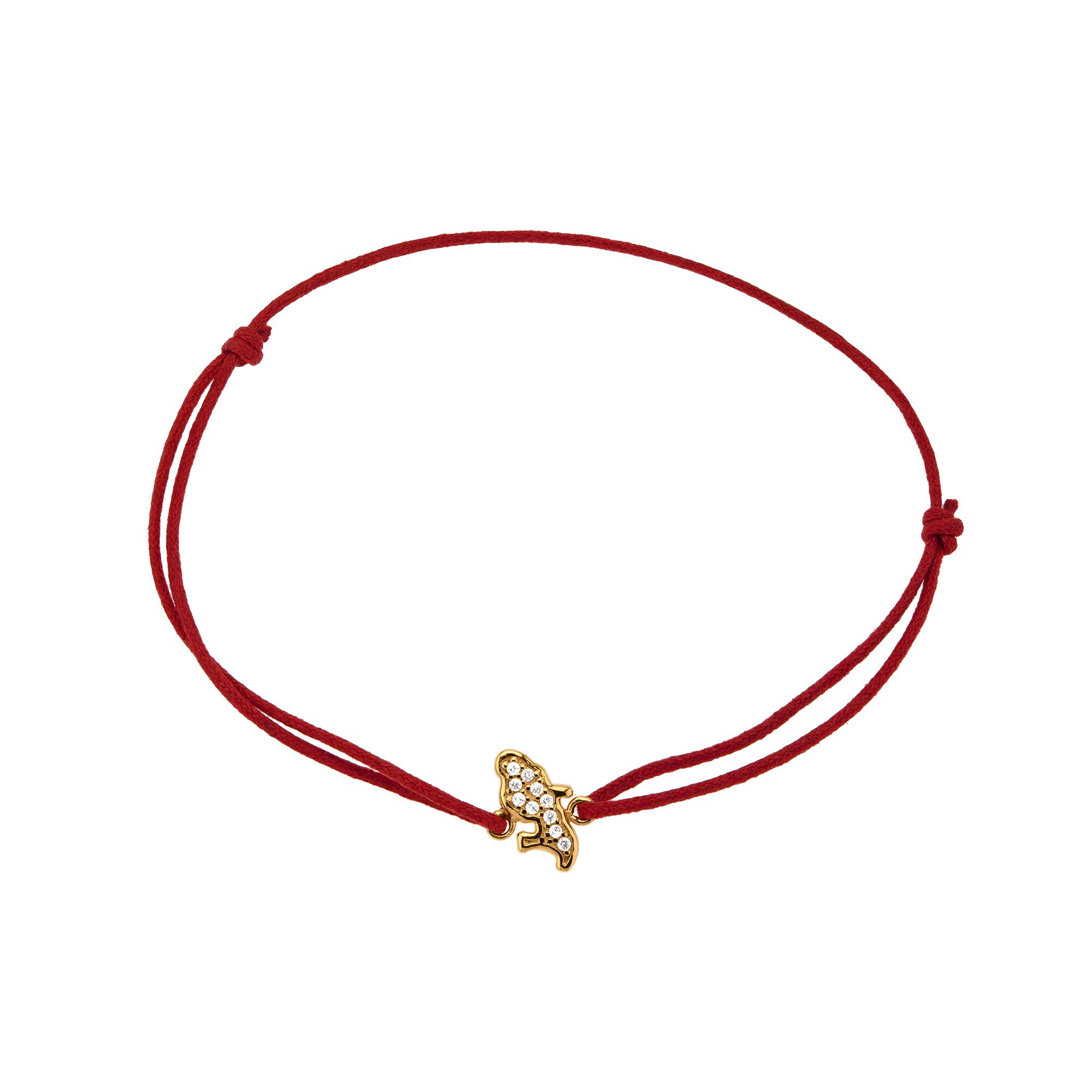 Bracelet Martinique Plaqué Or Zirconium Cordon Rouge 18cm 18cm