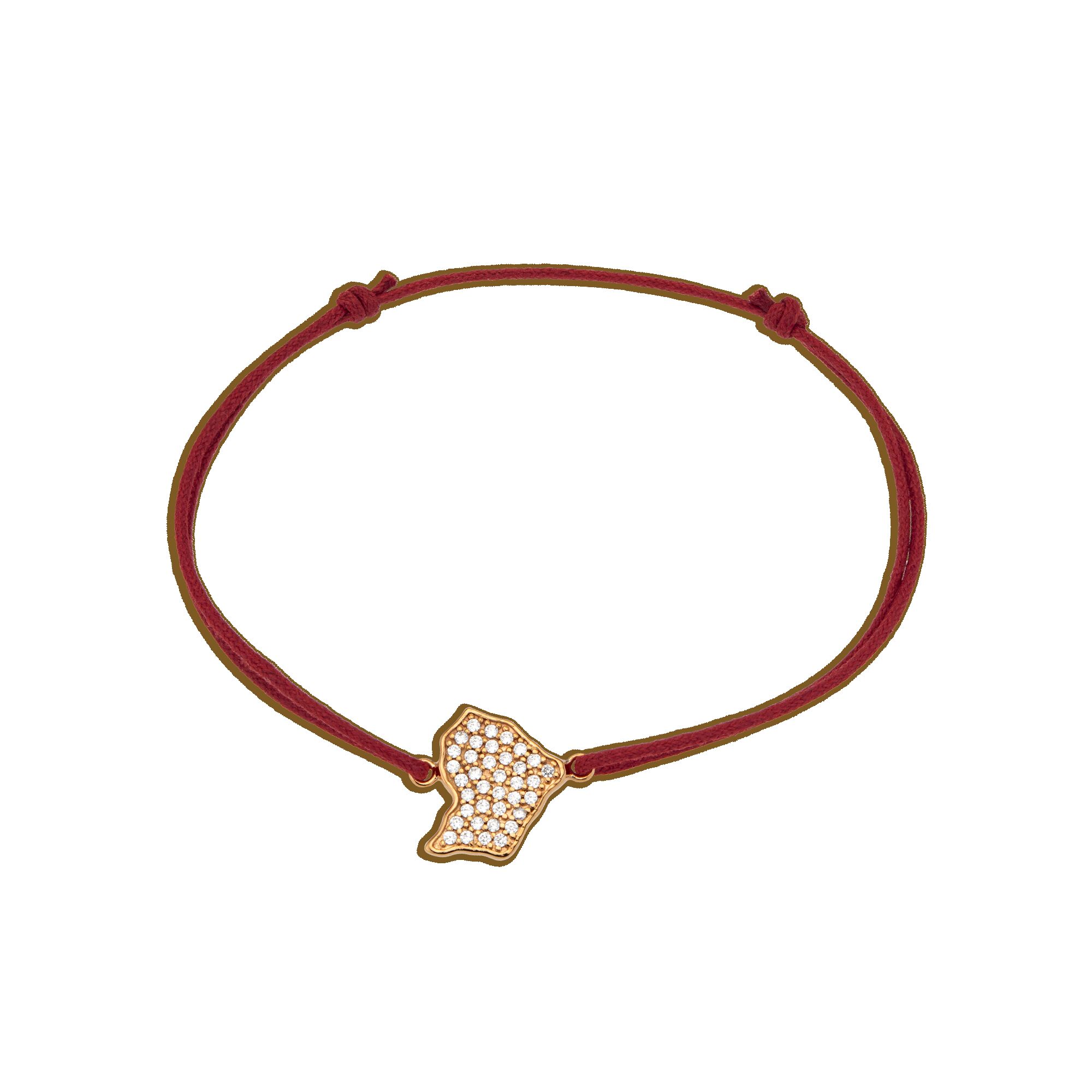 Bracelet Guyane Plaqué Or Zirconium Cordon Rouge 18cm 18cm