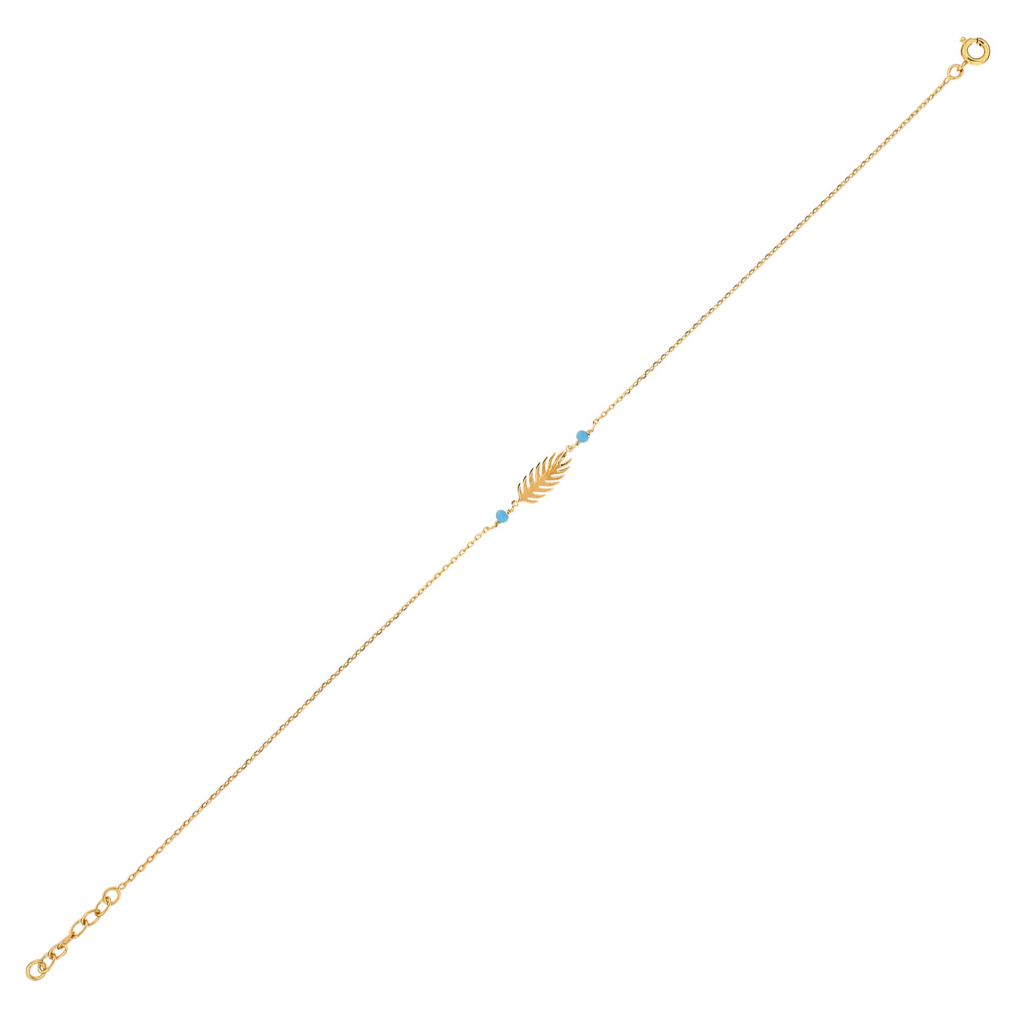 Chaîne Cheville PlaquéOr Feuille7*15mm Email Turquoise 2mm Chaîne1.3mm 25 à 27cm