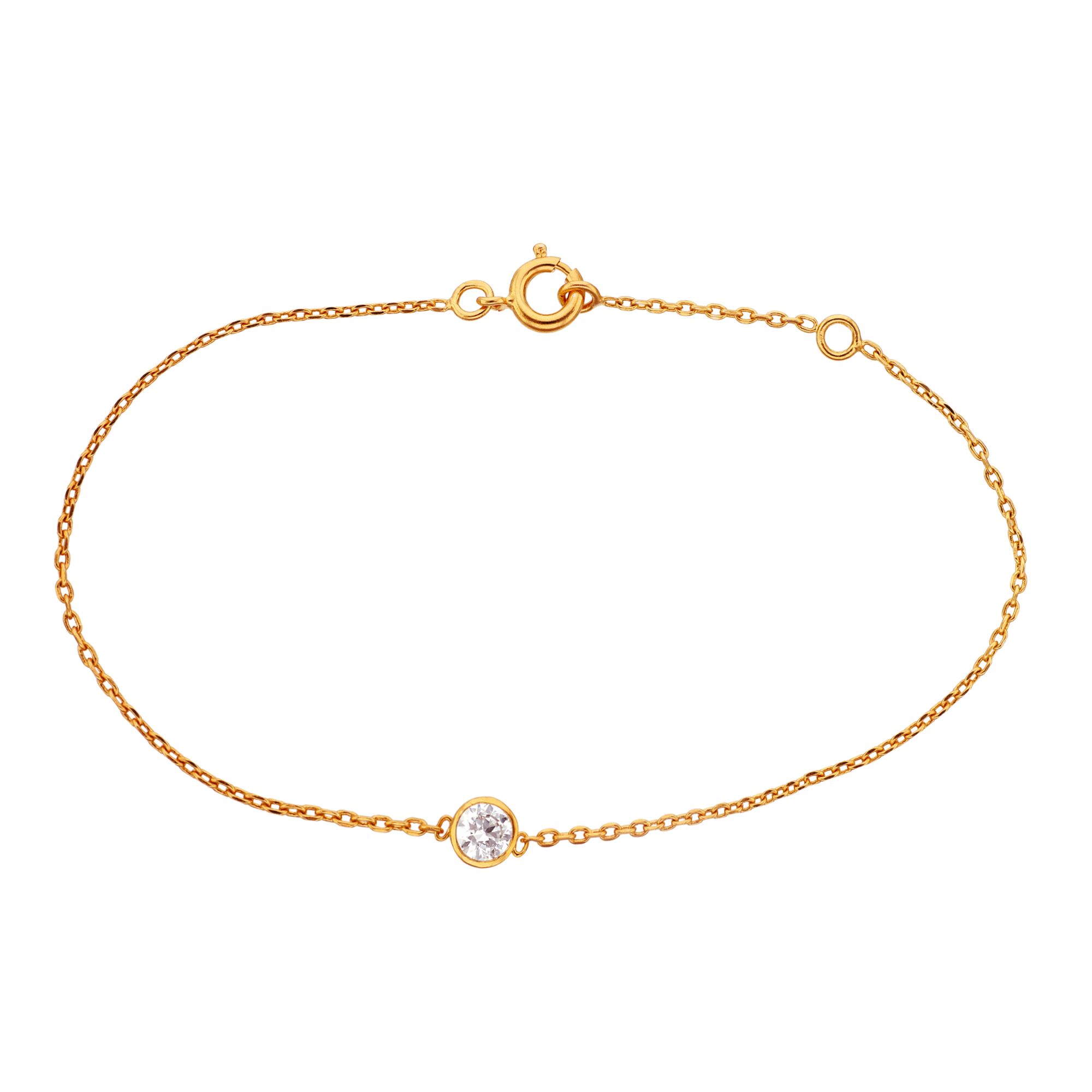 Bracelet Solitaire Zirconium Cubique - Cristal Plaqué Or 18 Carats, Marque Bijouxia, Neuf Avec étiquettes