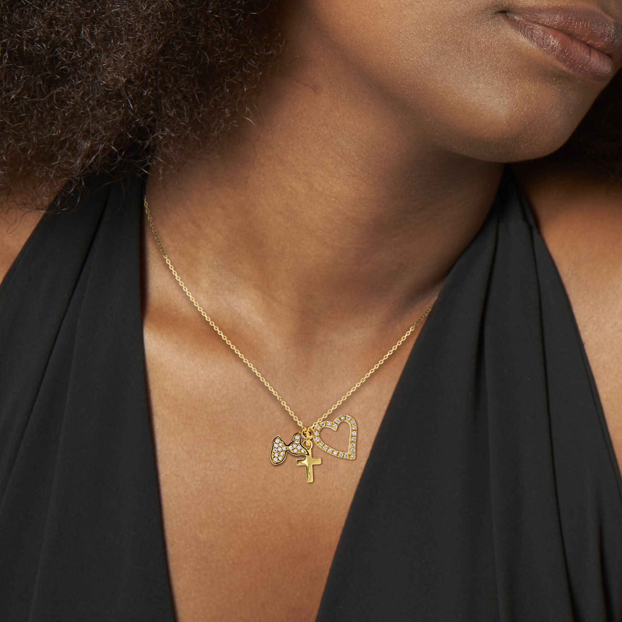 Pendentif Plaqué Or Zirconium Carte Guadeloupe Croix Cœur 20mm Avec Bélière