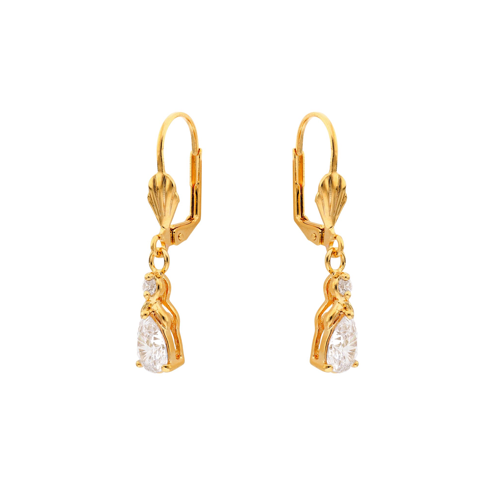 Boucles D'oreilles Pendantes Plaqué Or Avec Pierre - Occasion